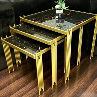 Multi-Pillared Nesting Table Set Black - Set of 3